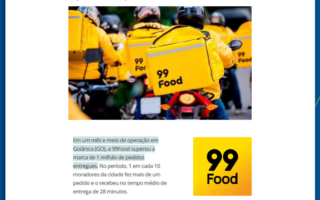 99Food ultrapassa 1 milhão de pedidos em Goiânia (Valor)