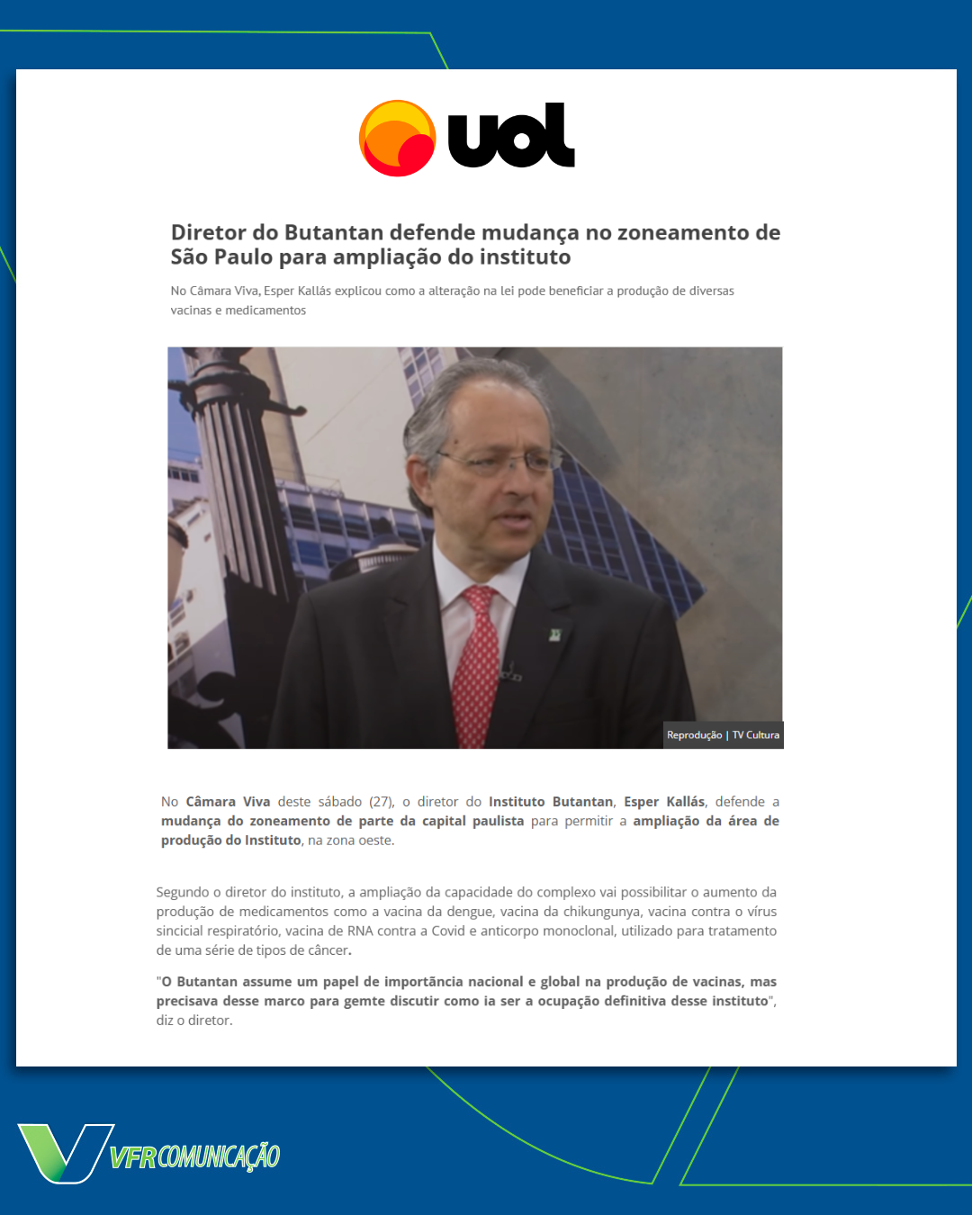 Esper Kallás, do Instituto Butantan, defende mudança no zoneamento (UOL)