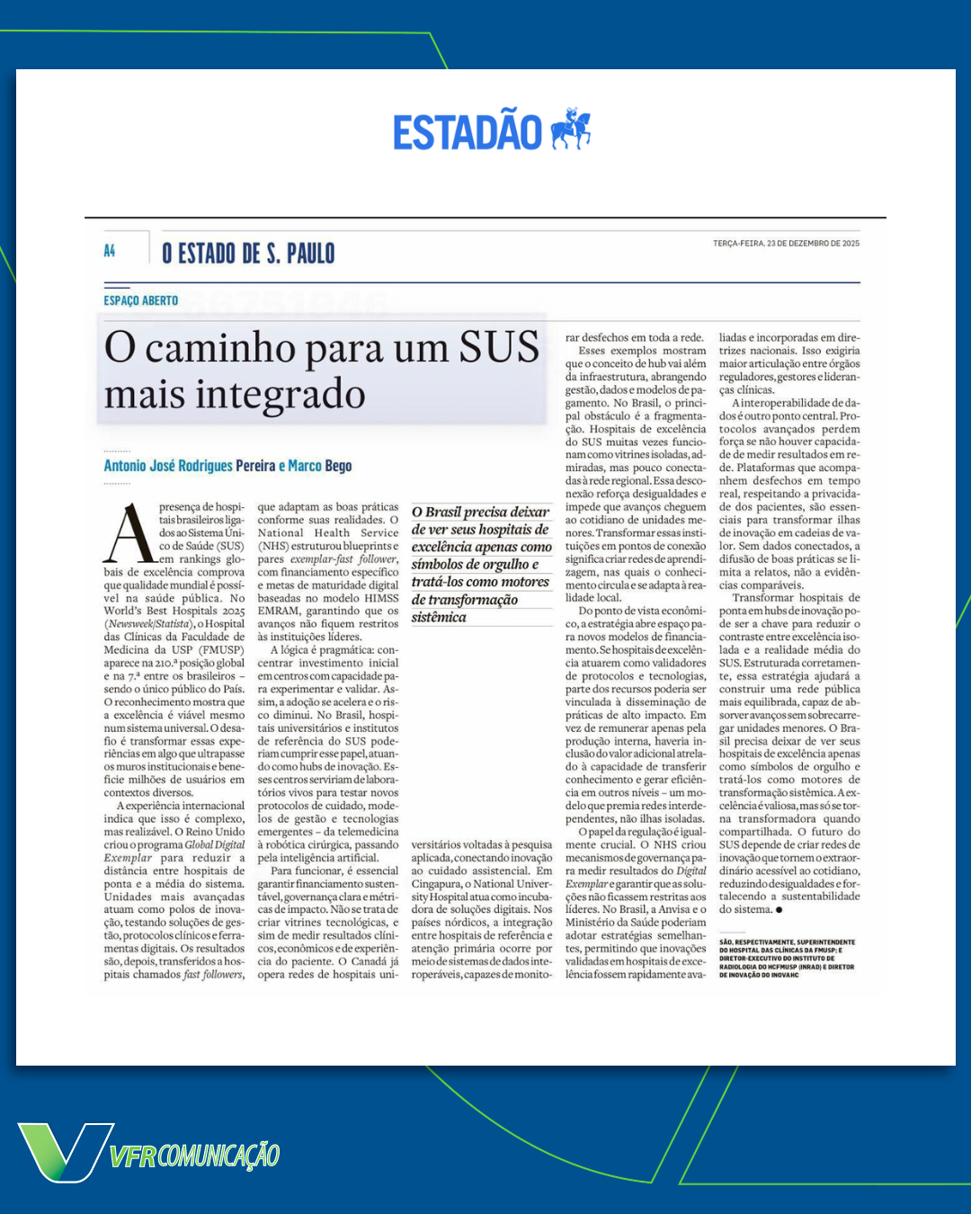 Hospital das Clínicas e FMUSP no Estadão