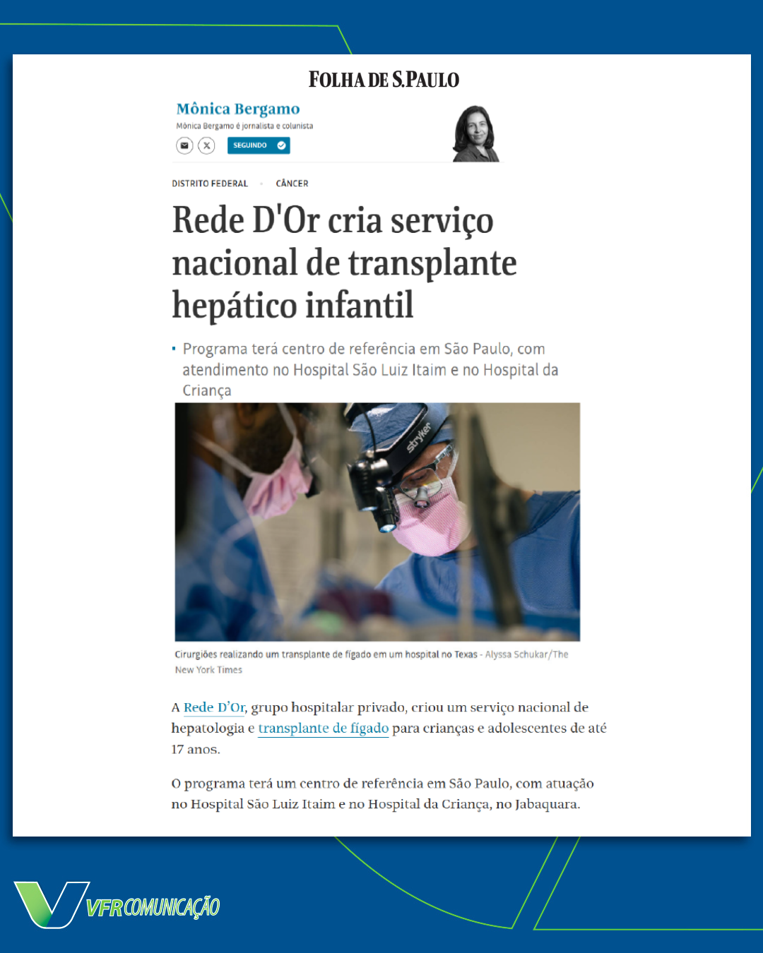 Rede D´Or na Folha de S. Paulo