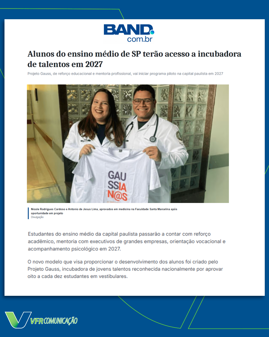 Projeto Gauss no portal da Band